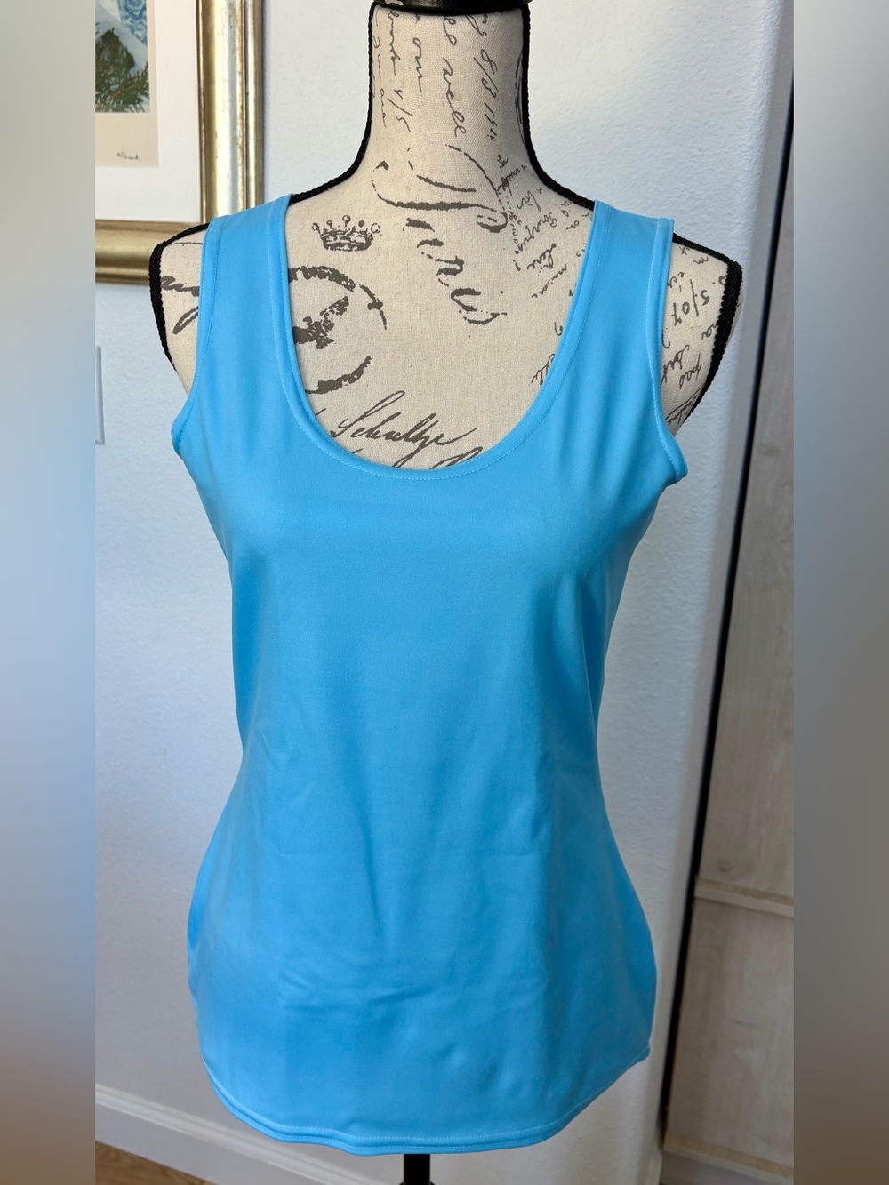 Stretch Scoop Neck Tank Top - Sky Blue size Large